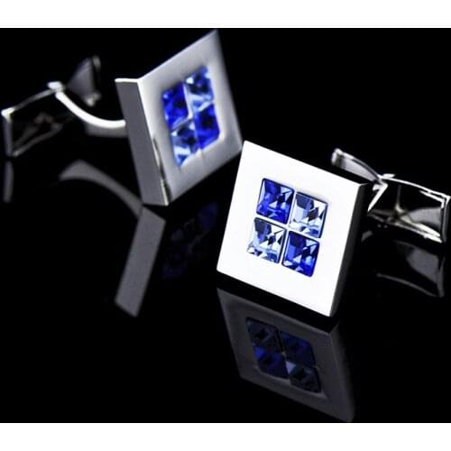 1 Pairs Blue Crystal Sleeve Nails Mens Shirt Cufflinks Silver Cuff Links Buttons Jewelry Clothing Accessories