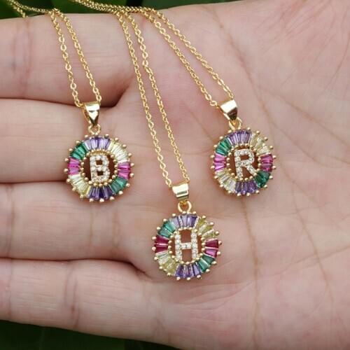 1 Pcs New Fashionable Rainbow Gold Micro Pave Rainbow CZ Cubic Zirconia 26 Initials Letter Pendant Necklaces For Women Jewelry