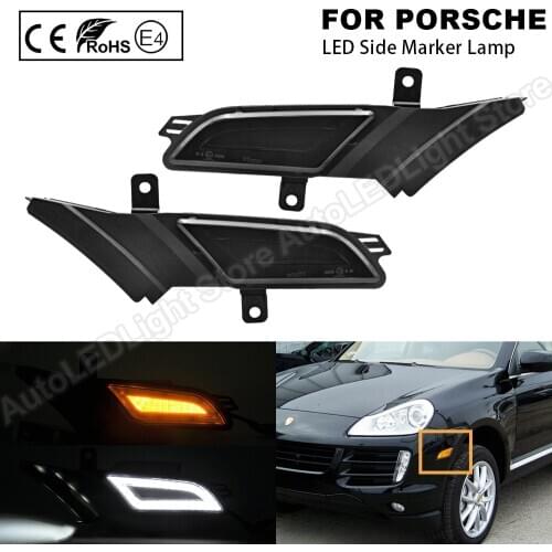 2Pcs For Porsche Cayenne 957 2007 2008 2009 2010 LED Side Marker Turn Signal Lamp Light(Amber)LED Running/Position light(white)