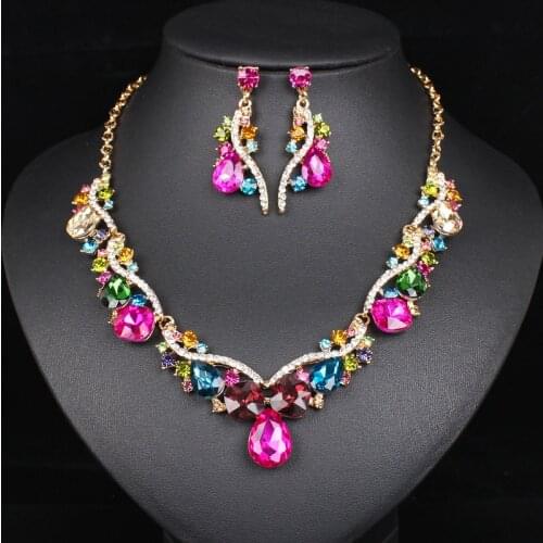 2021 fashion wedding party dress costume jewelry sets for glamour women crystal rhinestones necklace earrings sets girls gifts