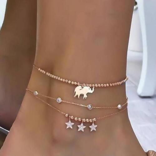 3pcs/lot Crystal Tassel Anklet Set Beach Foot Jewelry Vintage Star Ankle Bracelets For Women Tobilleras Summer Bracelet Cheville