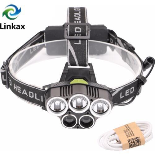 5 T6 led headlamp headlight 8000 lumens led head lamp camp hike emergency light fishing outdoor equipment With USB Cable