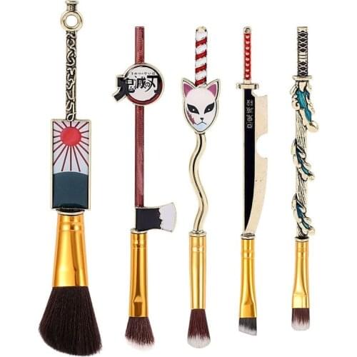 Anime Demon Slayer KamadoTanjirou Makeup Brush Tool Face Cosmetic Powder Highlight Blending Eyebrow Eyeshadow Brush Kit 5pcs Set
