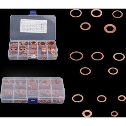 Areyourshop 150pcs M5 M10 M8 M12 M14 M18 M22 Solid Copper Crush Washers Assortment Seal Flat Ring Gasket Packing With Box