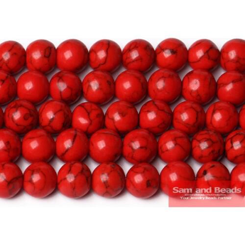 Free shipping Natural Round Loose Spacer Red Turquesa Stone Beads 4 6 8 10 12mm Pick Size TB03