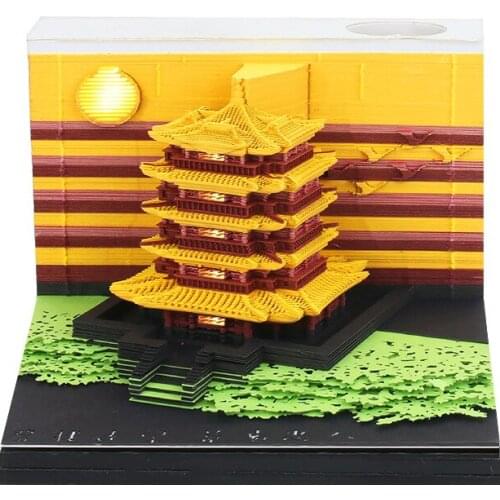 Net red three-dimensional paper carving Yellow Crane Tower note book Chinese style building decoration 3D note paper hand creati