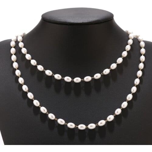 4.5MM width Imitation Pearl Beading Chain Roll stainless steel Necklace Chain Bulk with Spool for Craft DIY Jewelry Making