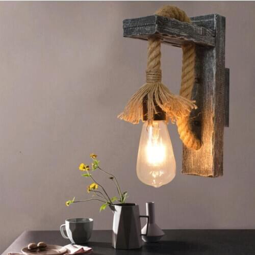 Rustic retro wall lamp E27 solid wood light for nostalgic aisle wall decoration bars and restaurants