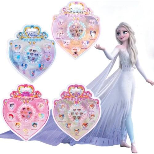 Disney Frozen 2 Girls Elsa Anna Pretend Play Makeup Toys Bracelet Ring Sticker Sofia Snow White Princess Jewelry Combination Set