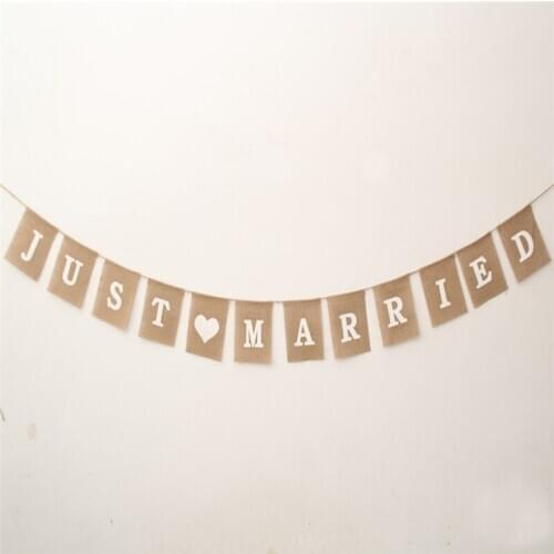 Jute Burlap Bunting Rustic Just Married Mr Mrs Wedding Banner Garland Party Flags Candy Bar Decoration Event Supplies