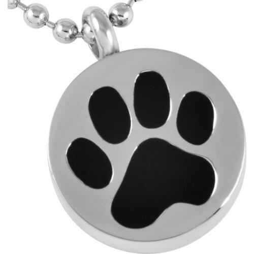 IJD8088 Black Cat/Dog Paw Print Round shape 316L Stainless SteeL Cremation Urn jewelry pendant keepsake Ashes Necklace for pet