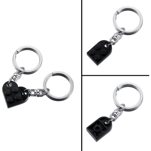 Brick Keychain for Couples Friendship 2pcs Matching Heart Colorful Keychain Set for Girlfriend Boyfriend Valentine BFF Black