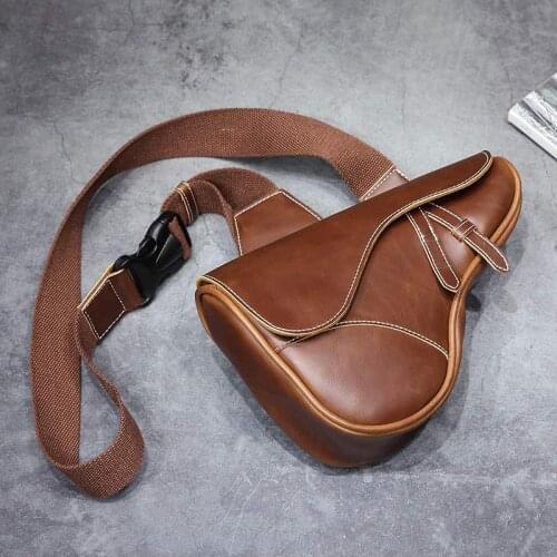 Classic fashion mens shoulder bag gun-shaped casual brown mens bag cowhide leather mens messenger bag