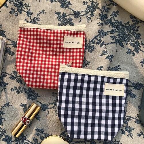 2020 New Classic Plaid Coin Purse Cute Canvas Mini Pouch Girls Small Money Wallet Portable Women Coin Pouch Square Storage Bag