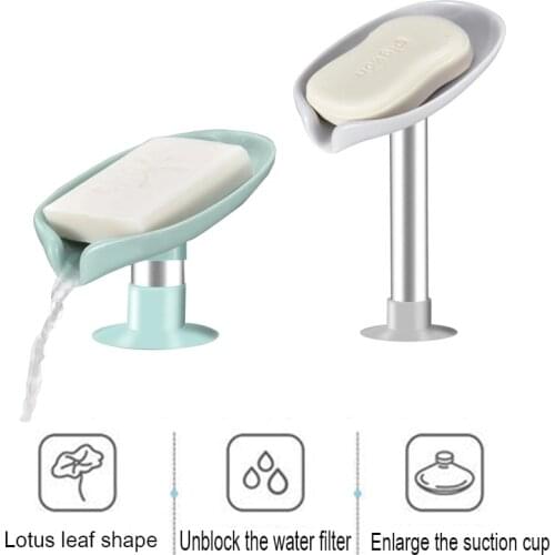 Leaf Shaped Soap Dish Box Perforated Freestanding SuctionCup Laundry Hand Washing Soap Dish Box Kitchen And Bathroom Accessories