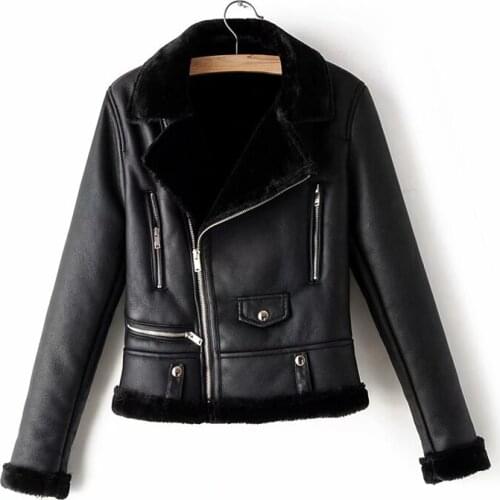 ZXQJ Vogue women faux lamb wool fur leather jacket winter lady black thick jackets female zipper suits chic girls outerwear