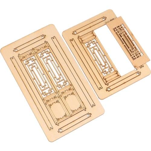 1/12 Double Door Windows and Doors Doll House Furnishings Miniature Accessories, Wood Unpainted Model for Any Rooms Decor