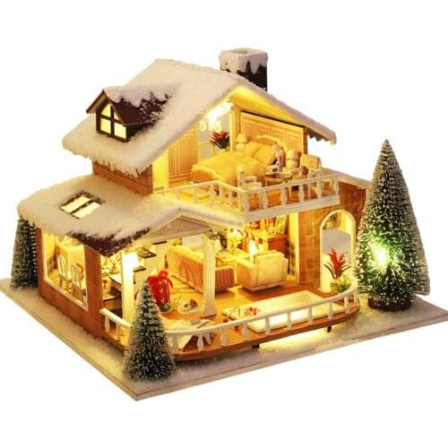 DIY Doll House With Furniture Diy Miniature 3D Wooden Miniaturas Snow Theme Dollhouse Toys For Children Birthday Gifts