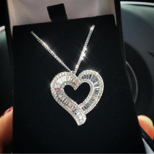 Big Heart Pendant Real 925 Sterling silver T shape AAAAA Zircon Cz Engagement Wedding Pendant Necklace for women Bridal Gift
