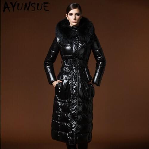 AYUNSUE Luxury Natural Raccoon Fur Hooded Womens Winter Down Jacket Female Duck Down Coat Woman X-Long 90% Down Parkas 2020 LW