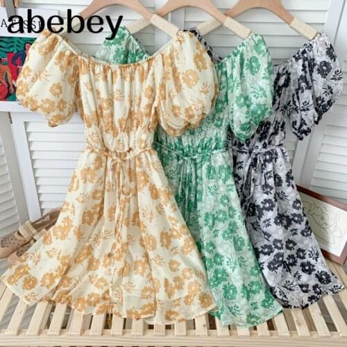 2021 New Summer Fashion All-match off shoulder slash neck Dress waist slim bandage floral print Dress