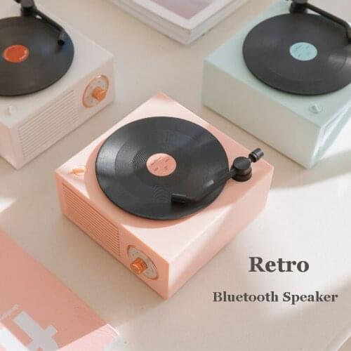 Music Box Bluetooth Stereo Wireless Retro Microphone Speaker HIFI Aux Support Portable Record MP3 Player