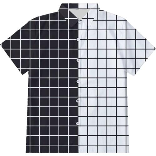 OGKB Streetwear Cool Girls Black And White Plaid Shirts Men Summer Casual Checkerboard Print Button Shirts Party Holiday Shirts