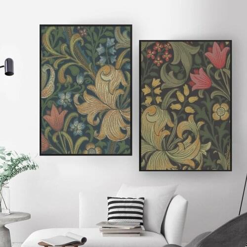 Golden Lily Prints by William Morris Poster Country Cottage Wall Art Canvas Painting Vintage Wall Pictures for Living Room Decor