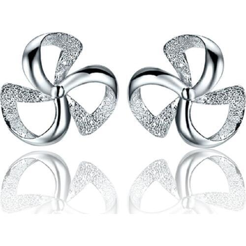 Simple Fashion Bride Earring Jewelry 925 Sterling Silver Clover Flower Stud Earrings for Women Brincos Ear Jewelry