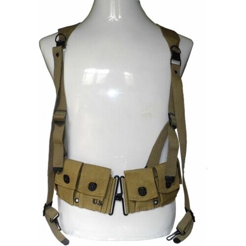 WWII US ARMY MAGAZINE BELT AND SOLDIER SUSPENDERS X STRAP COMBINATION OUTDOOR MILITARY WW2
