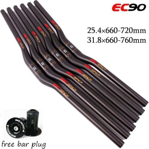 EC90 25.4/31.8mm Bike Handlebar Carbon Fiber Mountain Bike Handlebar 580-760mm MTB Riser/Flat Bar with Bar Plug Bicycle Part