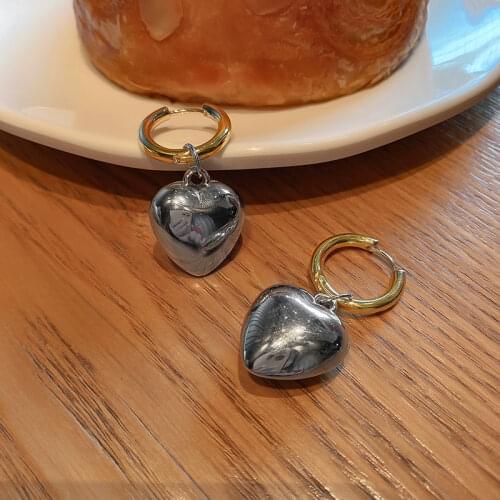 ALLNEWME Minimalist Silver Color Metal Heart Hook Earrings for Women Brass Gold Love Drop Dangle Earrings Statement Jewelry 2021