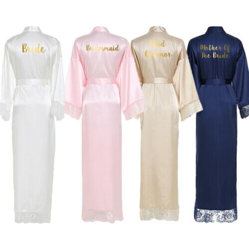 Silk Satin Lace Robes Bridesmaid Robes Bride Robe Women Wedding Long Robe Bathrobe White Sleepwear Gown for Women