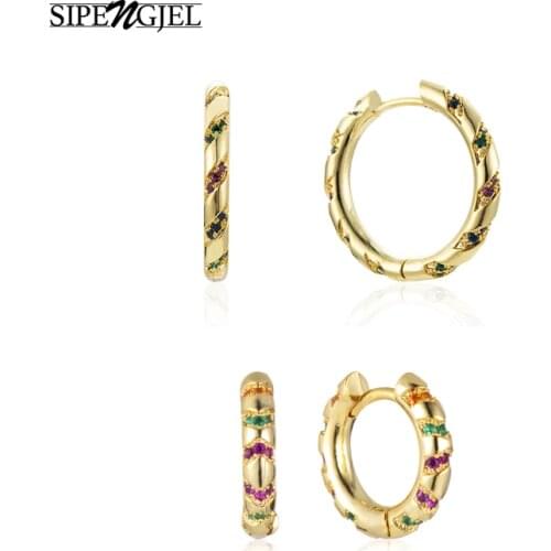 SIPENGJEL Rainbow Colored Round Small Hoop Earrings Tiny Circle Piercing Stud Earrings For Women Men Jewelry 2021 Wholesale