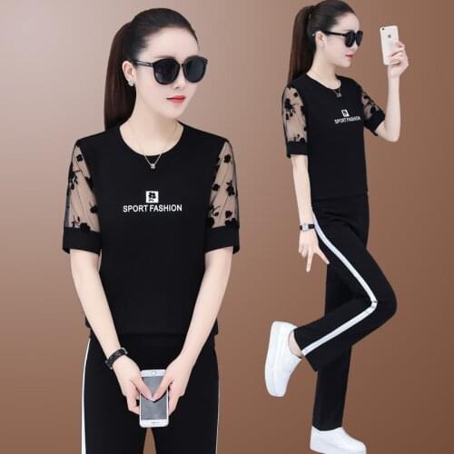 Sports 2 Piece Sets Womens Outfits Summer New Loose Large Size Hollow Short Sleeved Trousers Running Clothes Purple White Red