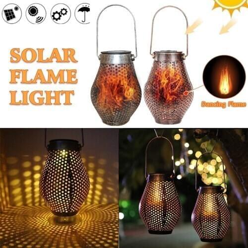 LED Solar Lantern Wrought iron Flame Waterproof Flame Dancing Led Thorn Point Projection Lamp Outdoor Chandelier Street Decorat