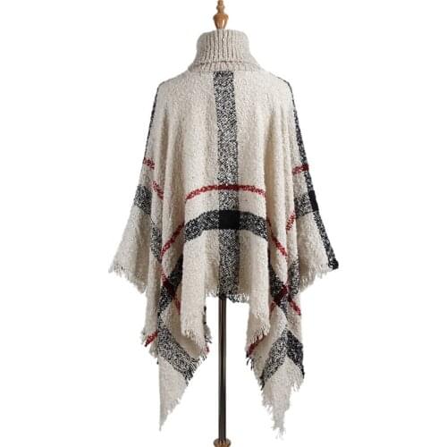 Womens Sweater Knitted Pullover Female European American Long Section High Collar Tassel Cloak Shawl Loose Large Size Sweater