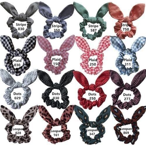Stripe/Plaid/Dots/Leopard Rabbit Ears Hair Scrunchy Girls/Women Ponytail Holder Ties Hair elastic bands Hair bow Accessories