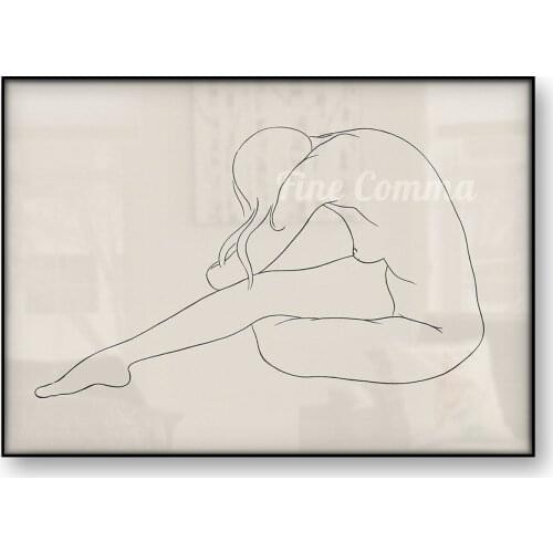Sad Woman Drawing Sketch Vintage Poster Black and White Illustration Nude Woman Wall Art Canvas Painting Print Home Wall Decor