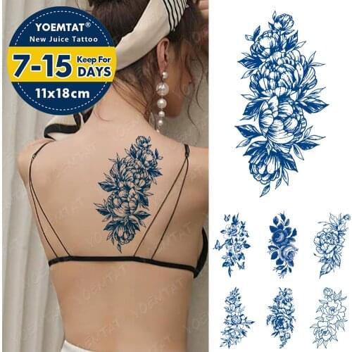 Juice Lasting Waterproof Temporary Tattoo Stickers Chrysanthemum Peony Flower Flash Tattoos Female Ink Body Art Fake Tatto Male