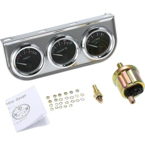 High-quality 52MM Oil Pressure Fahrenheit Water Temperature Gauge Voltmeter Chrome 3 in 1 Gauge Kit Car Motorcycle Meter