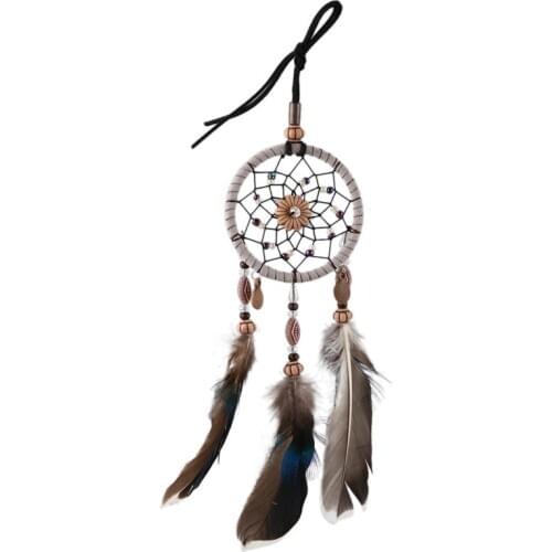 WSFS Hot Mini Dream Catcher For Car Beaded Natural Feathers And Handmade