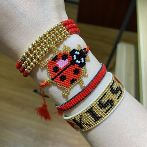 BLUESTAR Bracelet MIYUKI Bead Bracelet For Women KISS Happy Letter Pulseras Mujer Moda Gold Copper Armband Handmade Braided