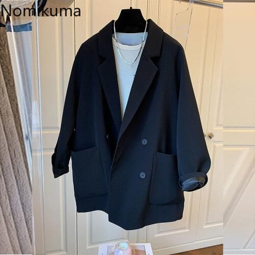 Nomikuma Double Breasted Notched Collar Women Blazers Causal Korean Notched Collar Suit Jacket 2021 Sprign New Blazer Coat 6G467