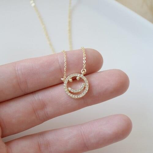 2021 New Fashion Brand Jewelry Elegant Crystal Smile Pendant&necklaces for Women Delicate Zirconia Charm Choker Necklaces