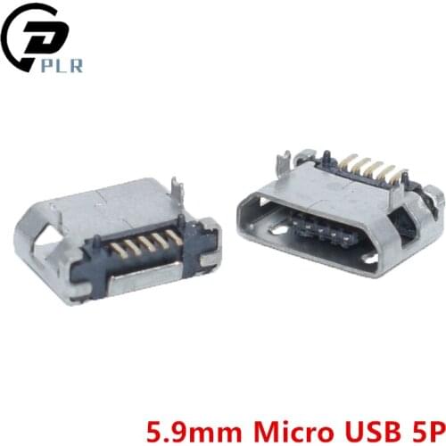 10Pcs 5.9mm Micro USB 5P,5-pin Micro USB Jack,5Pins No Curling Micro USB Connector Tail Charging socket mini USB