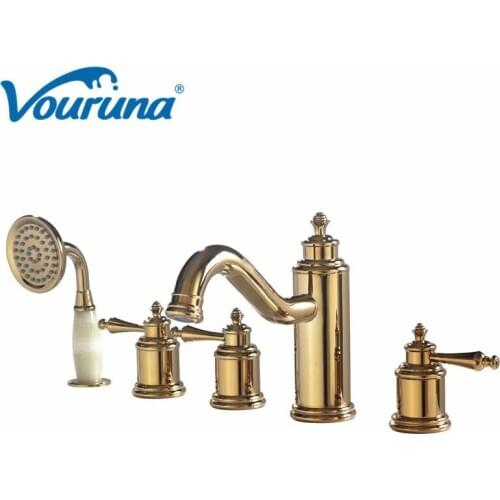 2018 Wholesale New Arrival Premium Luxurious Home Decor Antique Brown 5pcs Tub Faucet Bathtub Fillers Bath Shower Mixer Taps