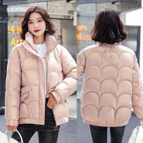 2021 Winter Women Shiny Fabric Parkas Coat Casual Solid Thick Warm padded Coat Casual Winter Outwear Jacket parkas