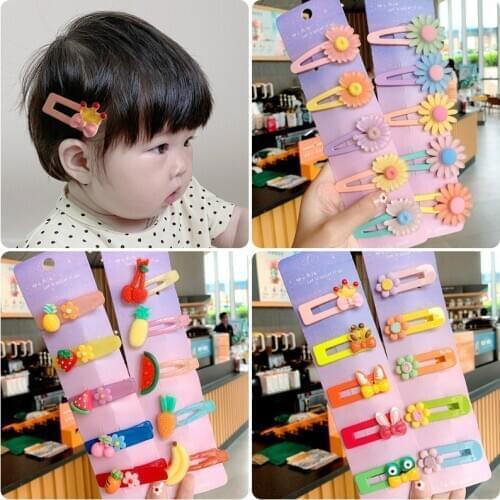 5/7/10 Pcs/Set Children Cute Colors Cartoon Flower Fruit Carrot Ornament Hair Clips Girls Lovely Hairpins Kids Hair Accessories