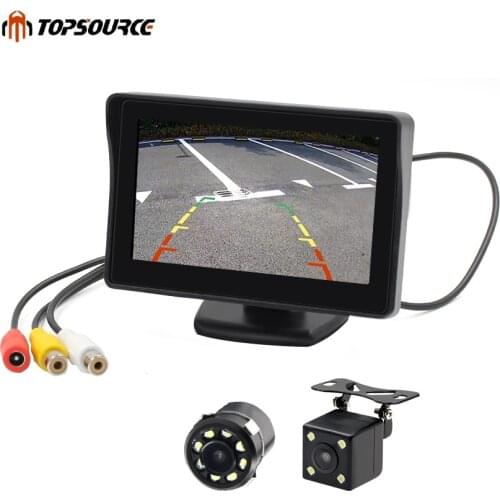 TOPSOURCE 4.3" Auto LCD 2 in 1 TFT Rear view Camera Parking Color Monitor + LED Night Vision CCD Backup Camera With Car Monitors